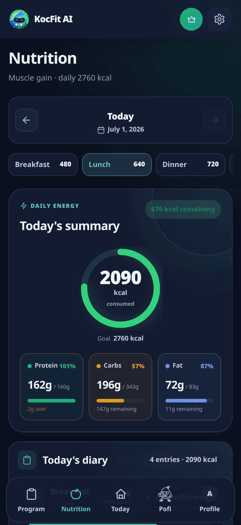 Calories & macros